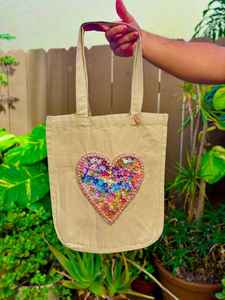 Bolsa de Lona Blanca de Lujo con Bordado de Botones en Forma de Corazón, Bolso de Mano, Bolsa de Compras Reutilizable, Bolsa de Hombro para Mujer, para Uso Diario Informal - Product Image 6