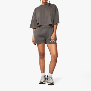 New Women's Crop Top & Shorts <b>Set</b> Polyester/Cotton Casual Ripped Daily Wear Loose Fit Custom <b>Embroidery</b> 2-Piece Women Summer <b>Set</b> - Product Image 4