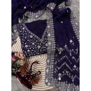 Sari de créateur avec des paillettes et des broderies Zari faites à la main, magnifiquement conçues - Product Image 6