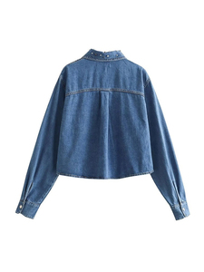 New Casual Eco-Friendly High Street Winter Loose Lapel Denim Long Sleeve Bomber <b>Jacket</b> Short Women's - Product Image 2