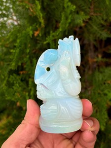 Opalite Ganesha <b>Statue</b> | 4 Inch Hand Carved Ganesh Idol | Crystal Hindu Deity for Temple & Spiritual Decor - Product Image 4