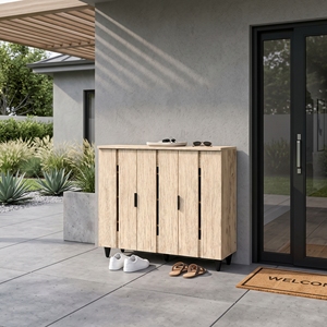 Modern 25_0088 4-Door 4-Tier Shoe <b>Cabinet</b> Vertical Slatted Doors Breathable Entryway Organizer Freestanding <b>Storage</b> - Product Image 1