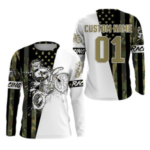 MTX Racing Men's Long Sleeve Motocross Jersey Full Sublimation Print Quick Dry Green Black <b>White</b> Shirt - Product Image 3