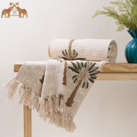 Jeté de canapé en coton imprimé à la main avec motif de palmier, jeté de canapé fait à la main, taille double, tissé, jeté de canapé écologique