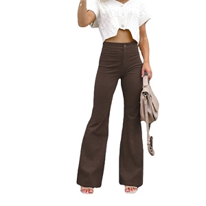 Women High Waist Zipper Long <b>Pants</b> Straight Wide Solid Color Corduroy High-Waisted Casual <b>Pants</b> Flared <b>Pants</b> Trousers <b>Pants</b> - Product Image 2
