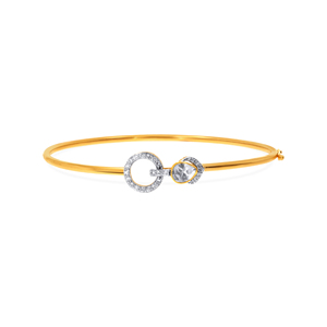 Elegant Diamond Circle & Pear Cut Open <b>Bangle</b> <b>Bracelet</b> for Women | 18K Yellow Gold Geometric <b>Bracelet</b> | Minimalist Luxury Stacka - Product Image 1