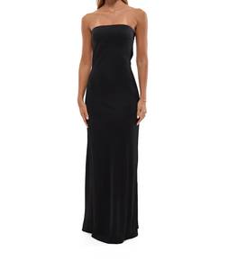 Robe de soirée 2026 pour femme, en satin tissé de haute qualité, sexy, longue jusqu'au sol, sans bretelles, motif uni, 100 % polyester, coupe trapèze, idéale pour l'été. - Product Image 2