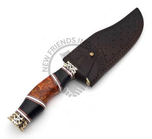 Nueva edición de cuchillo Bowie Damasco hecho a mano de 13 pulgadas, hoja fija, para caza y camping al aire libre, con mango de resina y cuerno de toro. - Product Image 6