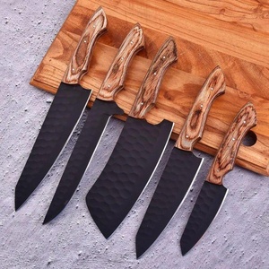 Handmade Stainless Steel Chef <b>Knife</b> <b>Set</b> with Wood Handles Leather Sheaths Ambidextrous Design-Multi-Purpose Kitchen Cutlery - Product Image 4