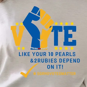 T-shirt en coton imprimé Sigma Gamma Rho VOTE pour femme, décontracté, à manches courtes, avec logo personnalisé, vêtements streetwear - Product Image 4