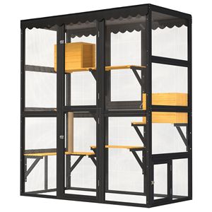 Grande Recinto per Gatti XL in Legno da Esterno con Finestra, per Gatti Multipli da Interno/Esterno, Cuccia per Gatti a 2 Connessioni, Tenda per Animali Domestici - Product Image 3
