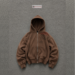 Nouveau sweat à capuche zippé marron oversize de qualité supérieure, en molleton délavé avec motif, style streetwear, confort optimal, doux et chaleureux, French Ter - Product Image 5