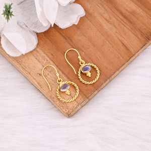 Natural Opalite Oval Shape Gold Plated <b>Hook</b> Gemstone <b>Earrings</b> For Women - Product Image 2