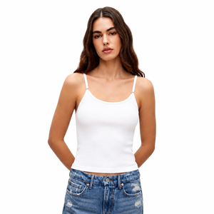Débardeur côtelé respirant en maille unie teinte sur mesure pour femme, coupe ajustée, en mélange de coton doux et extensible, avec bretelles spaghetti - Product Image 1