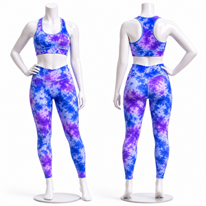Women Tie Dye Yoga Set High Waist Leggings Sports Bra Fitness Gym Workout Activewear Set - Product Image 4