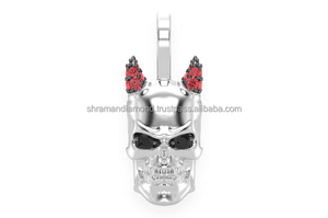 Pendentif en or plaqué 14 carats de haute qualité, unique, avec diamant Moissanite VVS, design crâne cornu glacé, style tendance pour les soirées de bal - Product Image 4