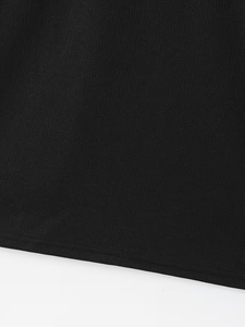 Men's Customized Black Solid Short Sleeve Polo Shirt Set Pockets Matching Pants Casual Knitted Cotton Breathable Summer Wear - Product Image 6