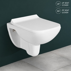 WC suspendu moderne Pacific, monobloc en céramique, cuvette ronde, chasse d'eau par siphon, design minimaliste écologique, pour salle de bain - Product Image 3