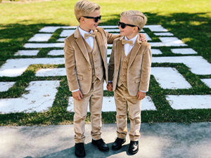 Costume formel en velours beige pour garçons, ensemble 3 pièces – Tenue de luxe pour mariage et fête pour enfants - Product Image 2