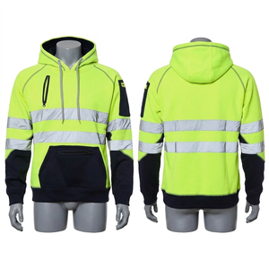 เสื้อฮู้ดทำงานบุขนแกะ 340 GSM สำหรับผู้ชาย ผ้าโพลีเอสเตอร์ผสมคอตตอน สีเหลืองนีออน-ดำ แผงสะท้อนแสง ปักโลโก้ตามแบบที่กำหนด - Product Image 1