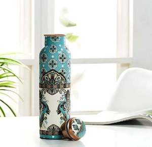 Bouteille d'eau en cuivre à thème éléphant, imprimé artisanal bleu, bouteille réutilisable pour boire, voyage, bureau, cuisine, flacon décoratif - Product Image 4