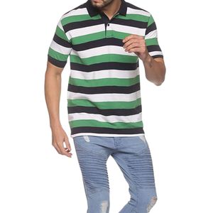 Men's <b>Polo</b> Shirt Green <b>White</b> Striped Short Sleeve Collared Casual Golf Tennis Sportswear <b>Top</b> Team Uniform Custom Apparel - Product Image 1