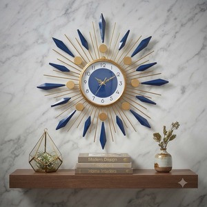 Reloj de Pared Grande de Cuarzo Metálico de Lujo, Estilo Moderno de Mediados de Siglo, Decorativo con Diseño de Rayos de Sol, para Hogar, Dormitorio, Oficina, Salón - Product Image 1