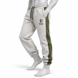 Pantalon de jogging pour homme, vert gris, avec empiècements, taille élastique, cordon de serrage, bande latérale et bas de pantalon à revers - Product Image 4