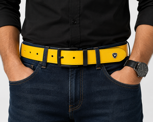 Ceinture vintage en cuir de vache jaune avec boucle carrée argentée, design solide, durable, légère, moulage monobloc, 40 pouces, 1,30 - Product Image 3
