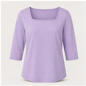 เสื้อยืดผู้หญิงคอกลมแขนสามส่วนทรงหลวมสีม่วงไลแลค WTS-0148 - Product Image 1