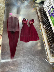 Perruques droites en cheveux humains bruts de couleur bordeaux du Viet Nam de la meilleure qualité, courtes avec dentelle transparente 8 "-32". - Product Image 5