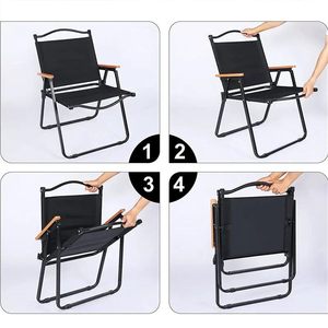 Silla de Descanso Plegable de Metal Moderna, Ecológica, Duradera y Ligera, con Reposabrazos de Madera, para Exteriores, Patio, Playa, Camping, Color Negro - Product Image 2