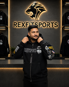 REXFITSPORTS 2026 Custom <b>Black</b> Graphic <b>Zip</b> <b>Up</b> <b>Hoodie</b> Unisex Cotton Polyester Fleece Streetwear Full <b>Zip</b> Sweatshirt with Sleeve - Product Image 5