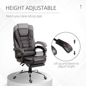 Sedia da Ufficio Direzionale Girevole Reclinabile con Schienale Alto, Poggiapiedi e Braccioli, Colore Caffè Alluminio - Product Image 4