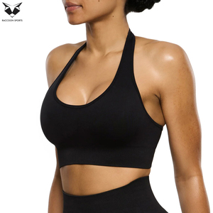 With Reasonable Price In Solid Black Color Best Supplier New Arrival Comfortable Unique Design Simple <b>Halter</b> <b>Neck</b> Sports <b>Bra</b> - Product Image 3