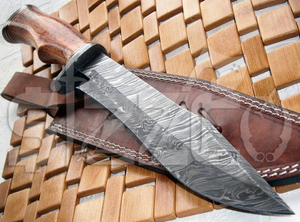 Cuchillo Bowie de Caza de Hoja Fija de Acero de Damasco Hecho a Mano con Madera Exótica y Funda de Cuero, Regalo Ideal - Product Image 4