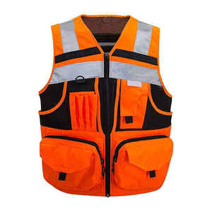 Chaleco de Seguridad Reflectante Naranja con Múltiples Bolsillos, Espalda de Malla, Cierre de Cremallera, Equipo de Trabajo de Alta Visibilidad - Product Image 6