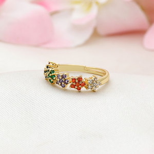 925 Sterling <b>Silver</b> Gold Plated Multicolor CZ <b>Adjustable</b> Flower <b>Ring</b> for Women Jewelry Wedding Engagement Accessories - Product Image 5