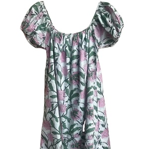 Vestido midi de algodón con estampado floral bohemio, cuello cuadrado, informal, de verano, estampado a mano, estilo vintage, manga corta para mujer - Product Image 1