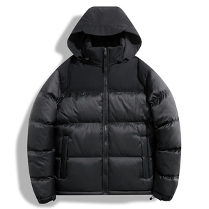 Blouson matelassé à capuche pour homme, col montant, logo frontal, blocs de couleur, coupe-vent, en polyester épais, décontracté pour l'hiver avec fermeture éclair - Product Image 5