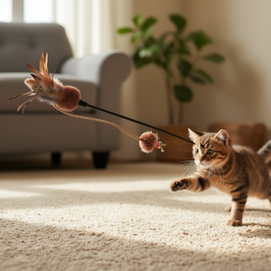 Juguete Interactivo para Gatos con Varita de Mariposa y Bola, 54 cm, con Catnip, Color Marrón-Beige - Product Image 3