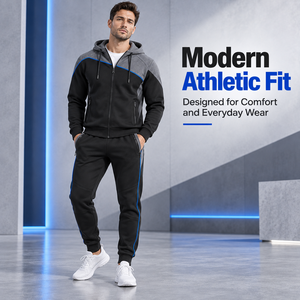 Custom Mens 360 GSM Lightweight 100% Polyester Fleece Winter Solid Eco-Friendly Tracksuit OEM Private Label Zip <b>Hoodie</b> Jogger - Product Image 3