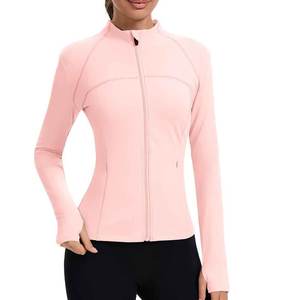Veste polaire rose à manches longues et fermeture éclair pour femme, tricotée, respirante, couleur unie, col montant, longueur normale, pour l'automne - Product Image 6