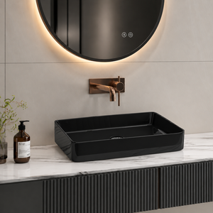 Black Rectangular Vessel Bathroom Sink Glossy Finish Modern Top Mount Basin <b>Drainer</b> Eco-Friendly Easy Clean for Villa School Use - Product Image 1