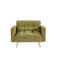 Canapé-lit convertible en tissu Teddy vert, forme 1, avec pieds en métal doré