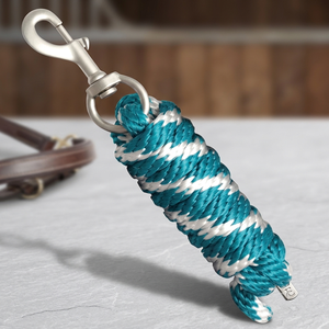 Cuerda de nailon de doble tono para caballos con mosquetón metálico, diseño trenzado rojo y blanco, cuerda de poliéster y algodón duradera. - Product Image 2