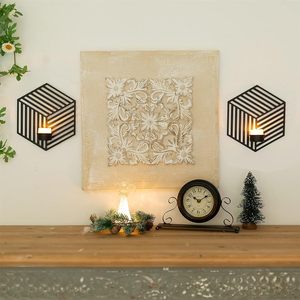Geometric Iron Candle <b>Sconces</b> Black Metal Hexagon Wall Mounted Pillar Tealight Holders Modern Wall Art Decor for Living Room - Product Image 6