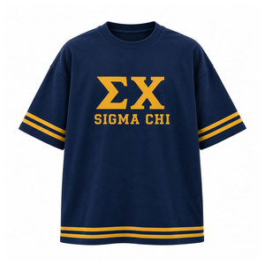 เสื้อยืดแขนสั้นไซส์ใหญ่ Sigma Chi 1855 สไตล์ Preppy สำหรับผู้ชาย คอกลม ผ้าคอตตอนเจอร์ซีย์ แต่งขอบตัดสี - Product Image 2