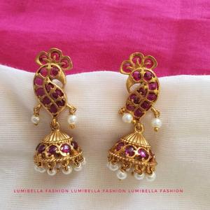 Gold Plated Drop Earrings with Pearl and Tassel Design for Party - Product Image 1