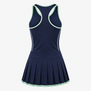 Vestido de tenis para mujer, color azul marino, con bloques de color, cuello en V, sin mangas, espalda cruzada, falda plisada, transpirable 2026 - Product Image 4